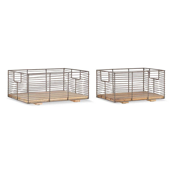 Kochi Iron & Mango Wood Baskets nkuku KO0301 Baskets Set of 2 / Brown