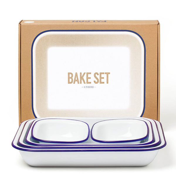 Bake Set Falcon Enamelware FAL-BAK-BW-UK Bake Sets One Size / White w/ Blue Rim