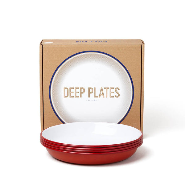 Deep Plates (Set of 4) Falcon Enamelware FAL-DEE-RR-UK Plates 22 cm / Pillarbox Red
